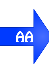 Flèche bleue pointant vers la droite, contenant les lettres AA en blanc